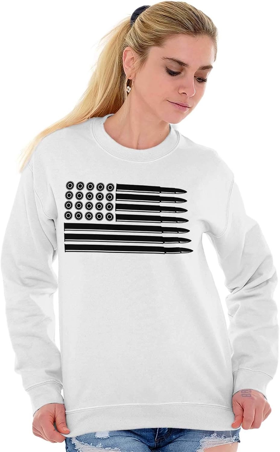 image:imageBrisco Brands Ammo Bullet 2nd Amendment Flag Sweatshirt for Men or WomenWhite