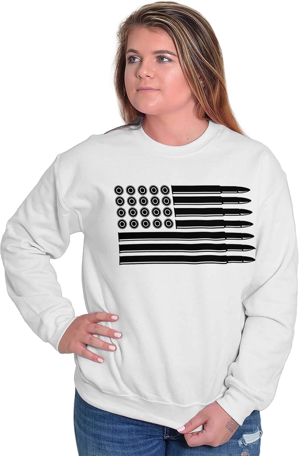 image:imageBrisco Brands Ammo Bullet 2nd Amendment Flag Sweatshirt for Men or WomenWhite