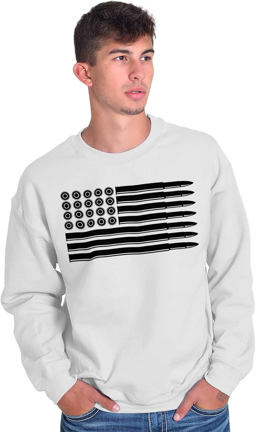 image:imageBrisco Brands Ammo Bullet 2nd Amendment Flag Sweatshirt for Men or WomenWhite