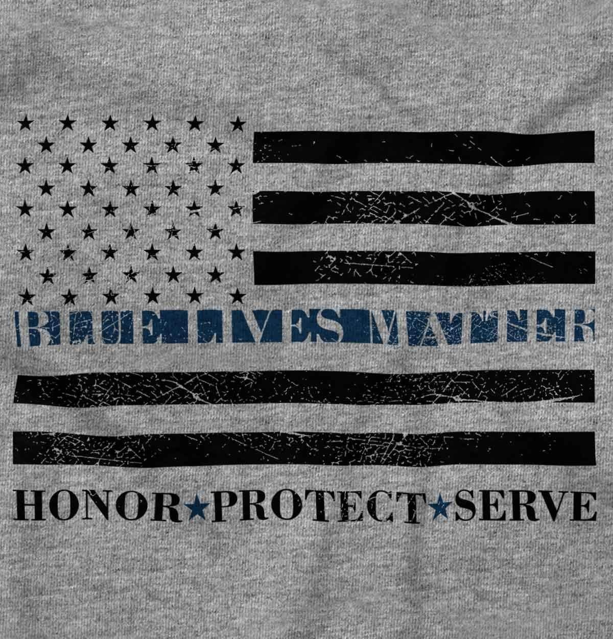 image:imageBrisco Brands Blue Line US Flag Honor Protect Serve Long Sleeve Tshirt Men WomenSport Grey