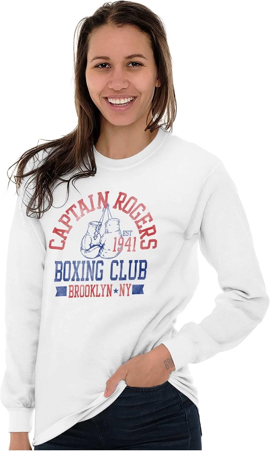 image:imageBrisco Brands Captain Rogers 1941 Boxing Club NY Long Sleeve Tshirt Men WomenWhite