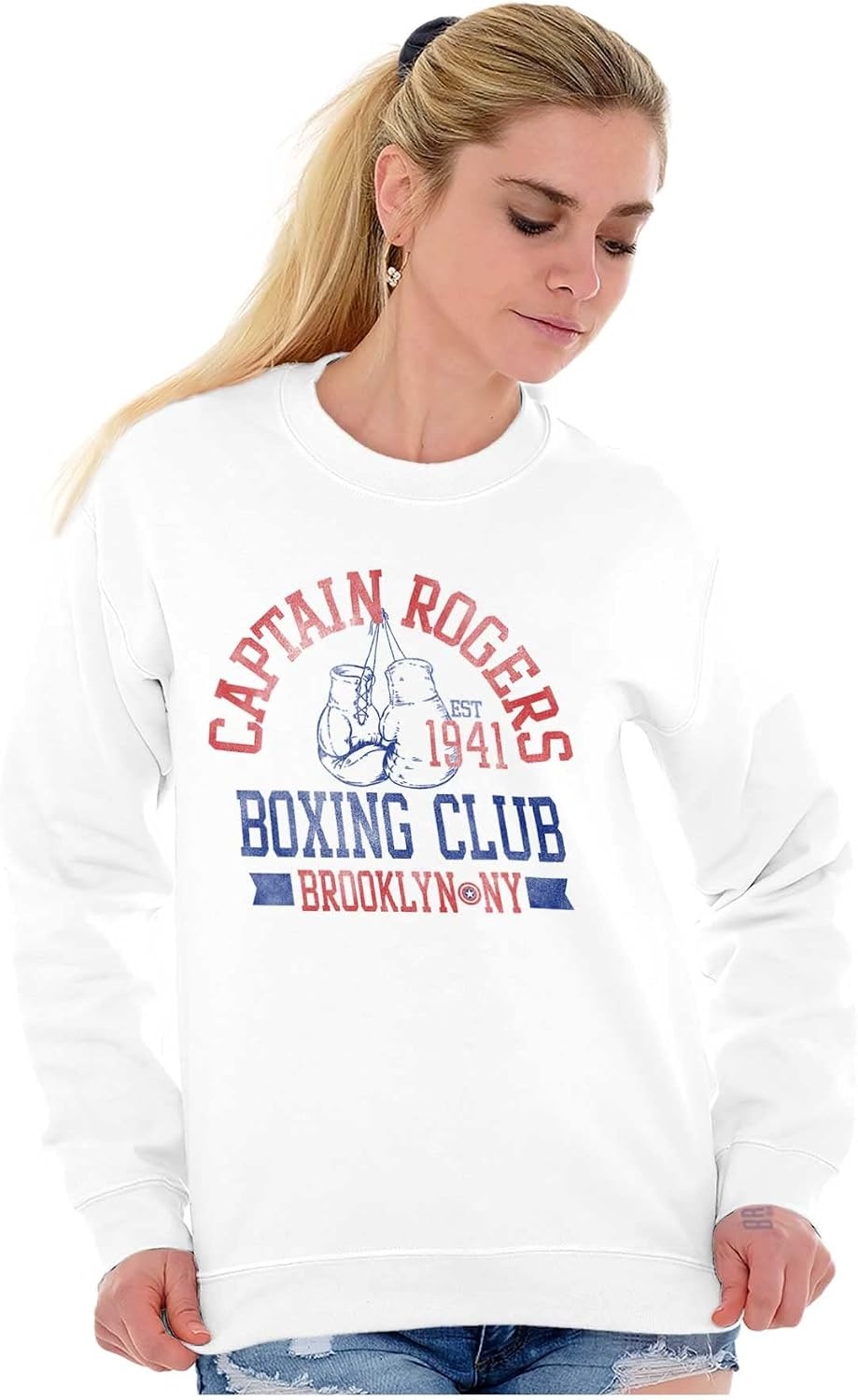 image:imageBrisco Brands Captain Rogers 1941 Boxing Club NY Sweatshirt for Men or WomenWhite