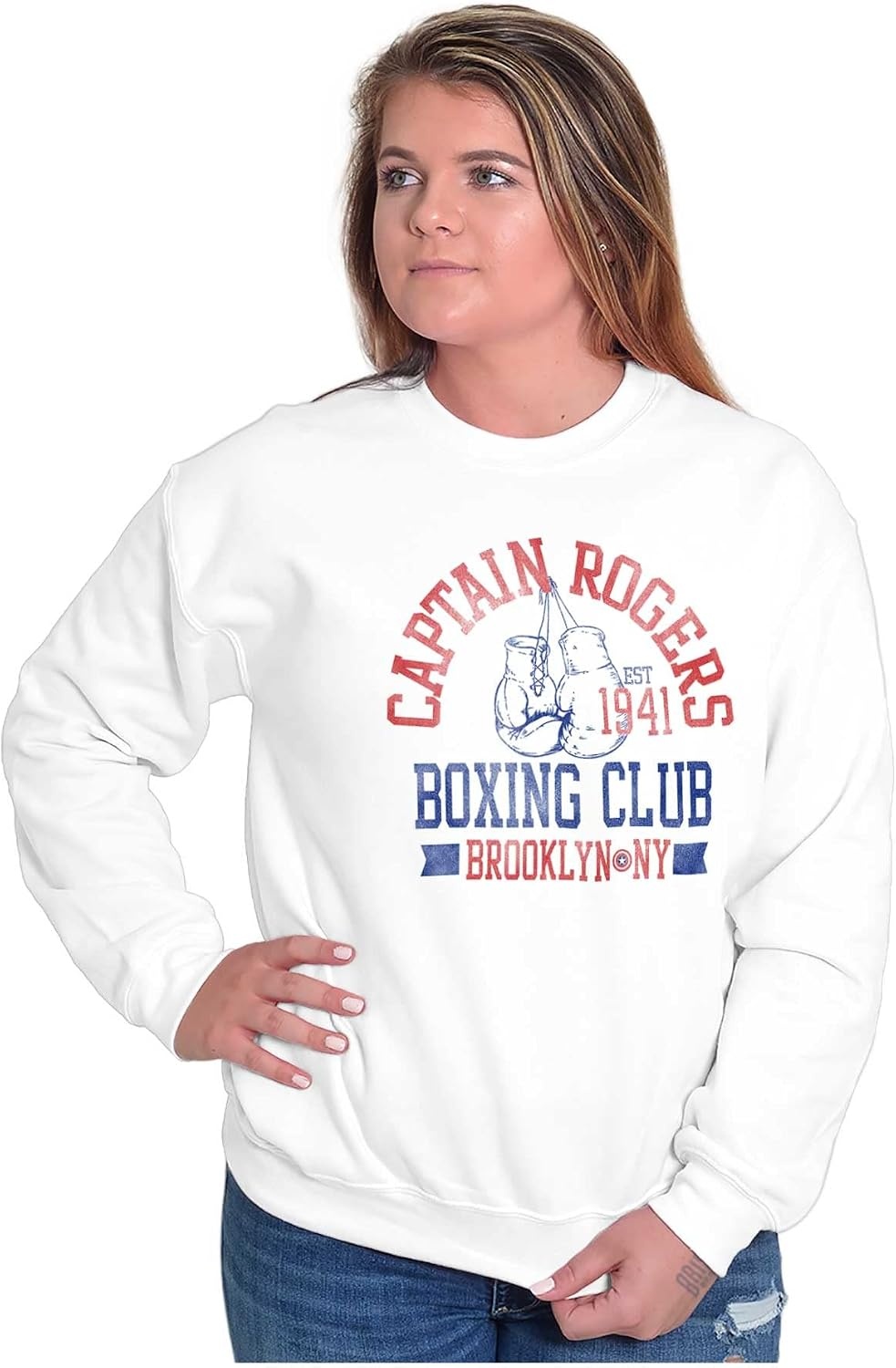 image:imageBrisco Brands Captain Rogers 1941 Boxing Club NY Sweatshirt for Men or WomenWhite