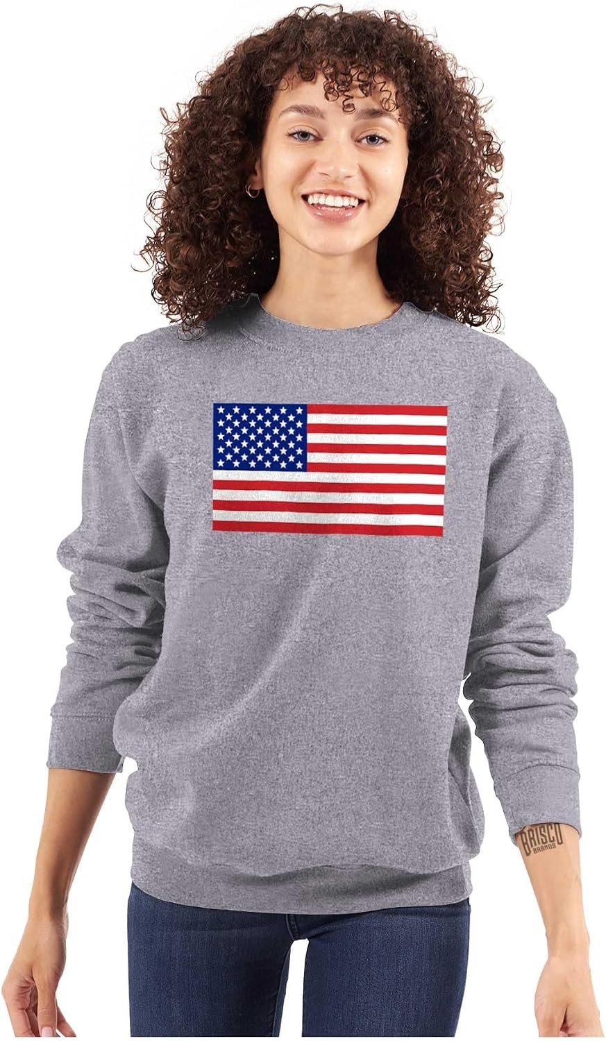 image:imageBrisco Brands Classic American Flag USA Pride Sweatshirt for Men or WomenSport Grey