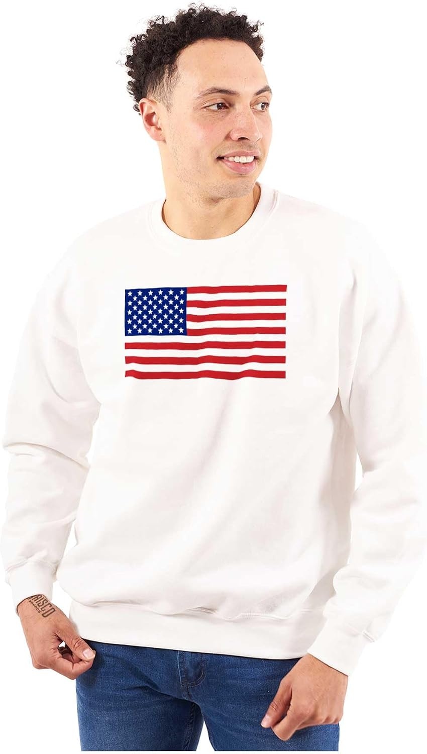 image:imageBrisco Brands Classic American Flag USA Pride Sweatshirt for Men or WomenWhite