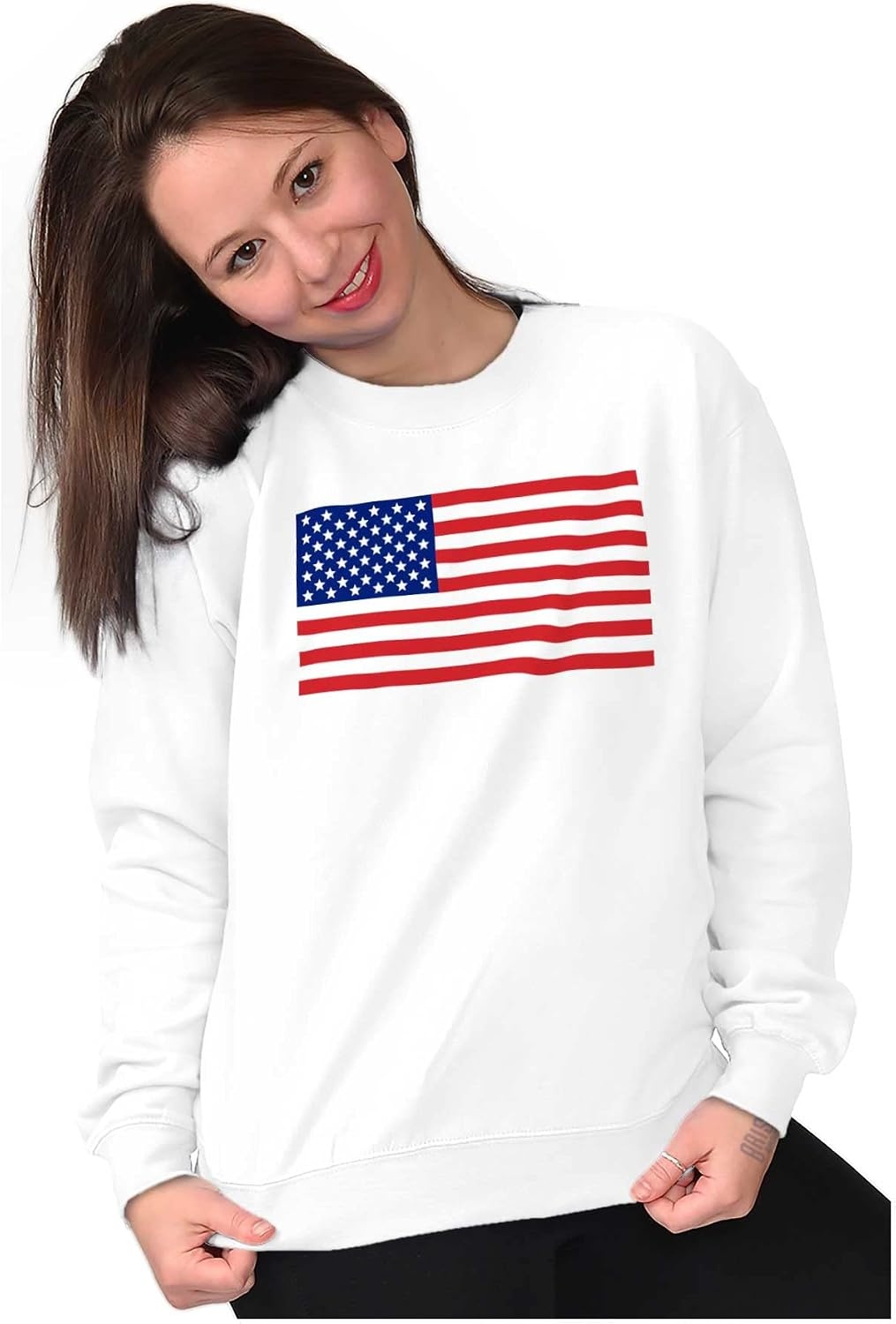 image:imageBrisco Brands Classic American Flag USA Pride Sweatshirt for Men or WomenWhite