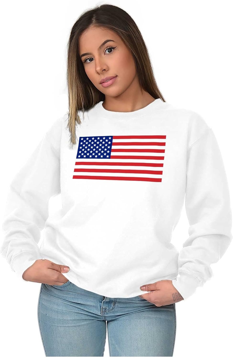 image:imageBrisco Brands Classic American Flag USA Pride Sweatshirt for Men or WomenWhite
