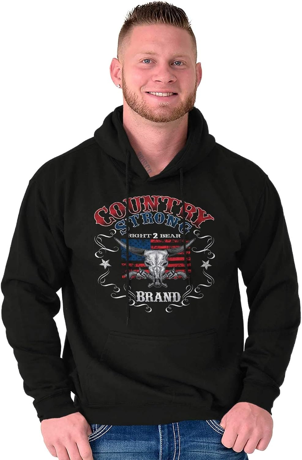 image:imageBrisco Brands Country Strong Longhorn Gun Rights Hoodie Hooded Sweatshirt MenBlack