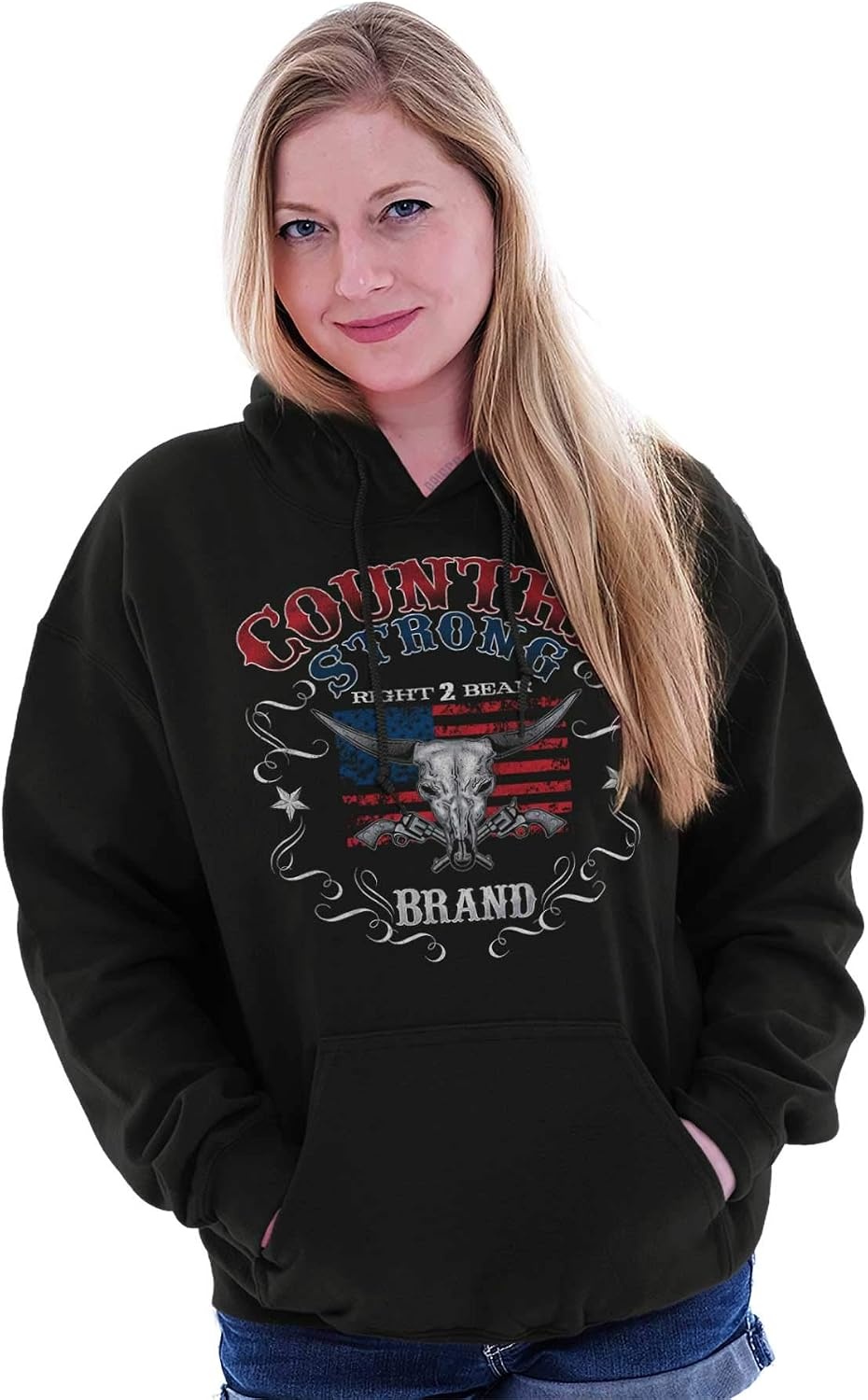 image:imageBrisco Brands Country Strong Longhorn Gun Rights Hoodie Hooded Sweatshirt MenBlack