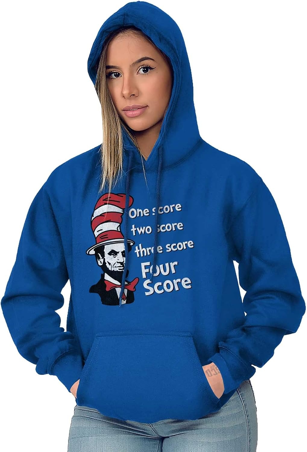 image:imageBrisco Brands Four Score Abe Lincoln in Funny Hat Hoodie Sweatshirt Women MenRoyal