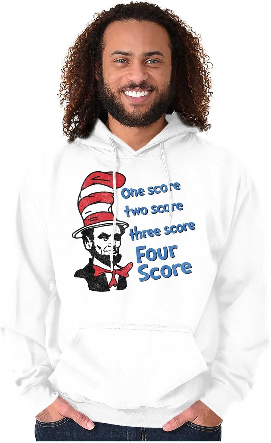 image:imageBrisco Brands Four Score Abe Lincoln in Funny Hat Hoodie Sweatshirt Women MenWhite