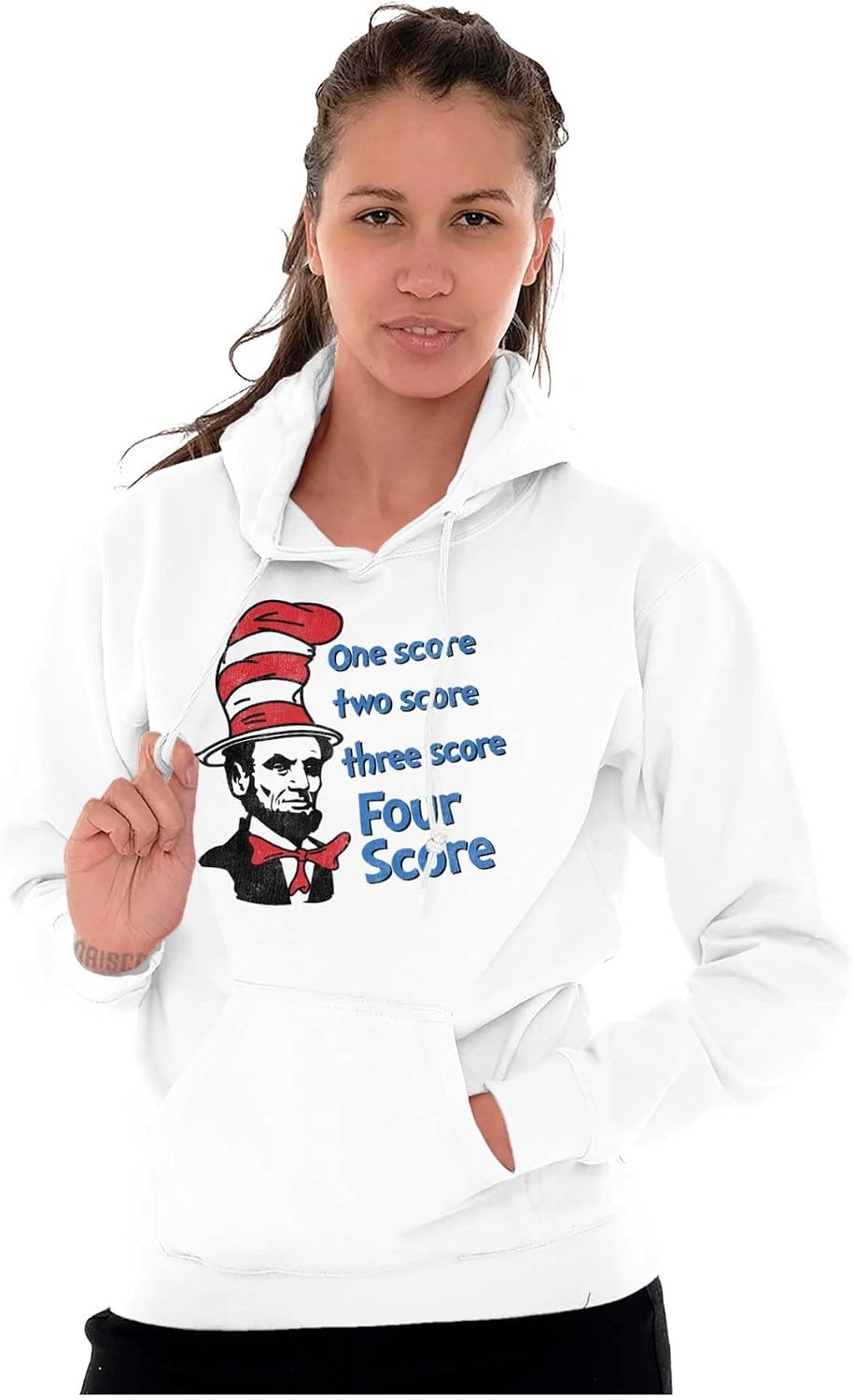 image:imageBrisco Brands Four Score Abe Lincoln in Funny Hat Hoodie Sweatshirt Women MenWhite