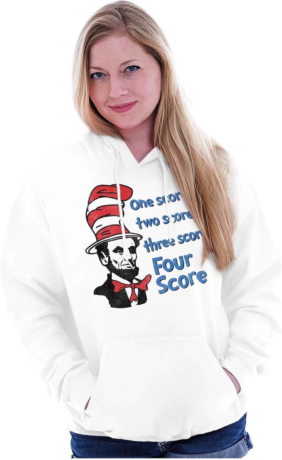 image:imageBrisco Brands Four Score Abe Lincoln in Funny Hat Hoodie Sweatshirt Women MenWhite