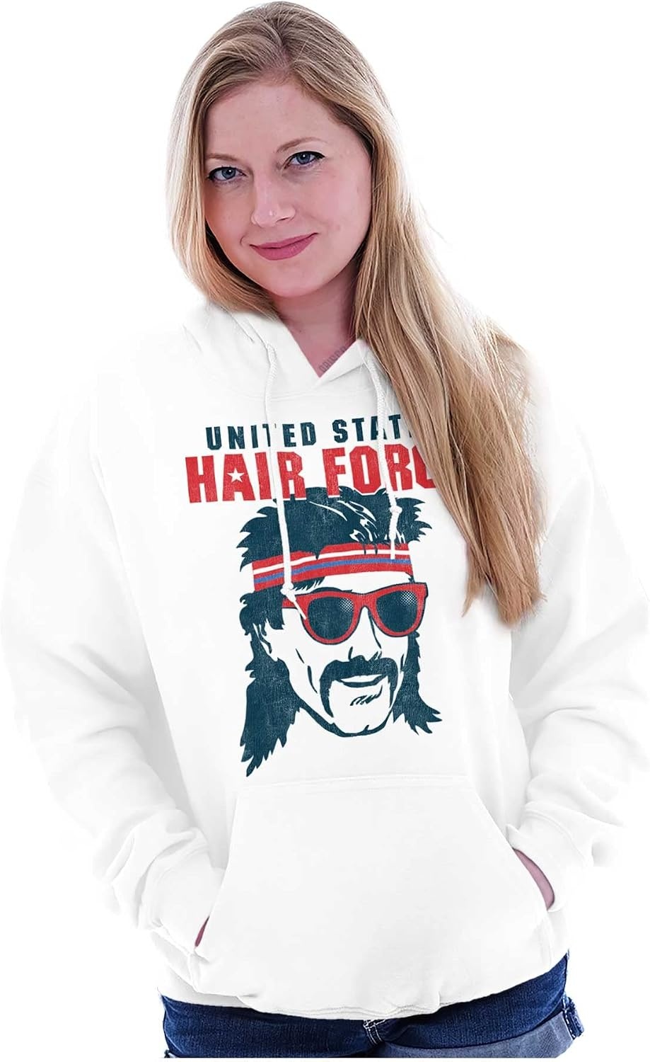 image:imageBrisco Brands Funny 4th of July USAF USA Hair Force Hoodie Sweatshirt Women MenWhite