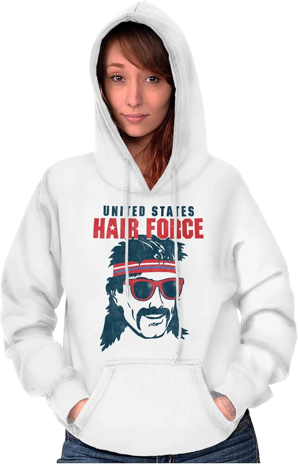 image:imageBrisco Brands Funny 4th of July USAF USA Hair Force Hoodie Sweatshirt Women MenWhite