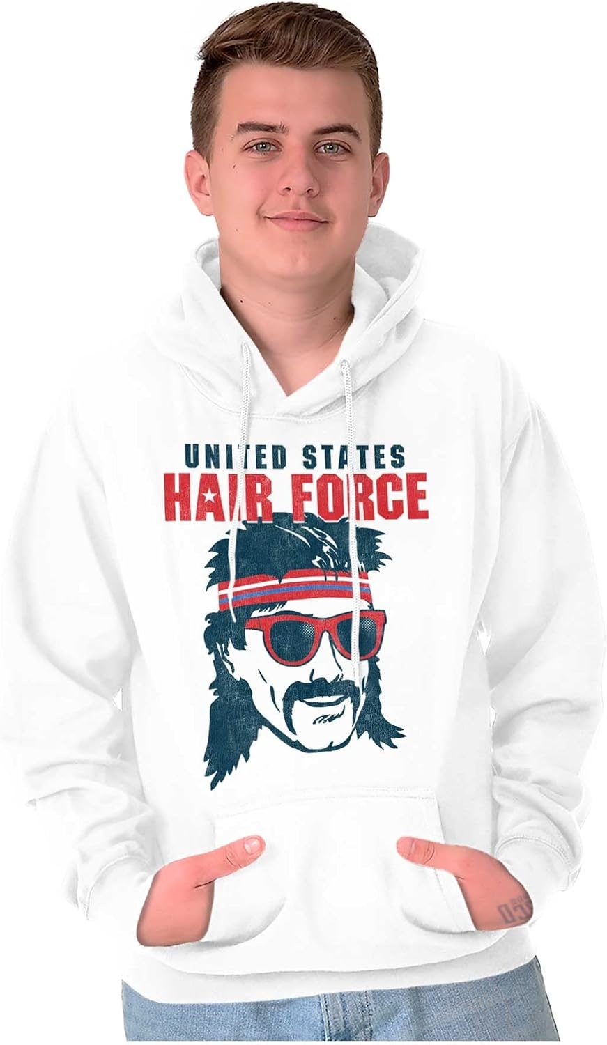 image:imageBrisco Brands Funny 4th of July USAF USA Hair Force Hoodie Sweatshirt Women MenWhite