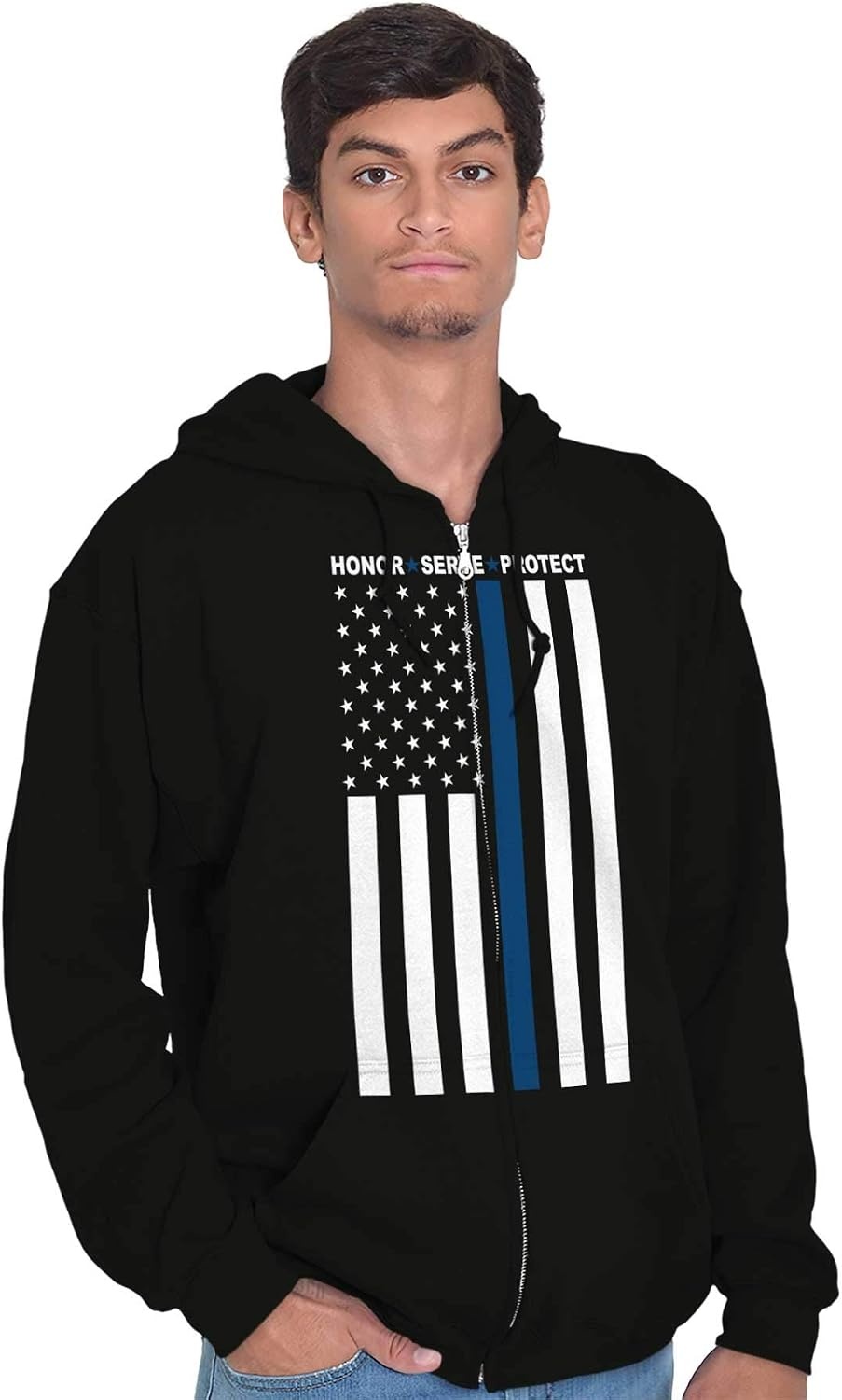 image:imageBrisco Brands Heroes Wear Blue Police Supporter Zip Up Hoodie Mens Womens