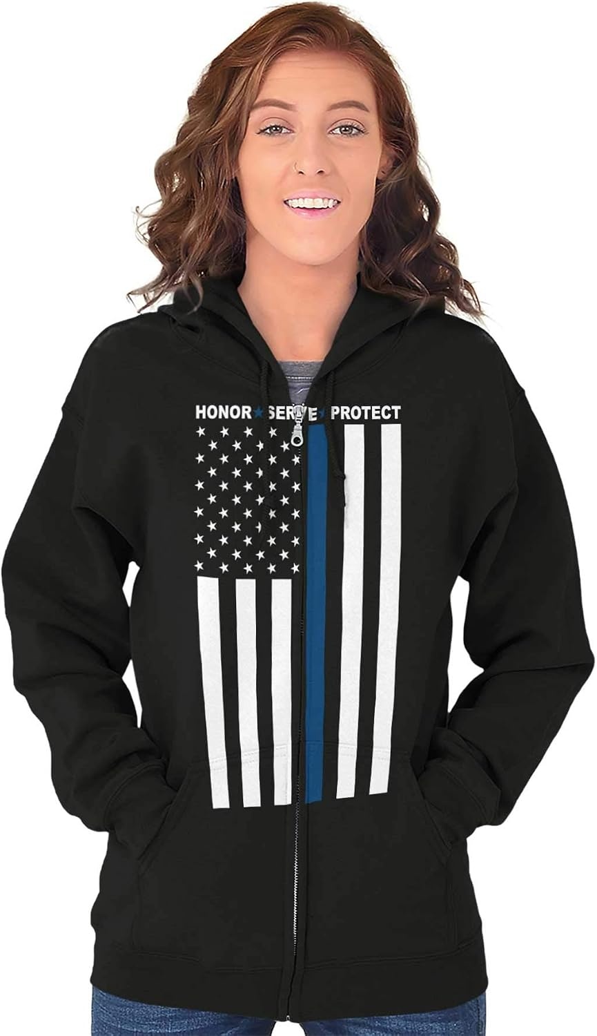image:imageBrisco Brands Heroes Wear Blue Police Supporter Zip Up Hoodie Mens Womens