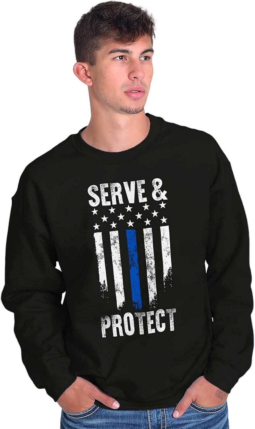 image:imageBrisco Brands Protect and Serve Blue Line USA Flag Sweatshirt for Men or WomenBlack