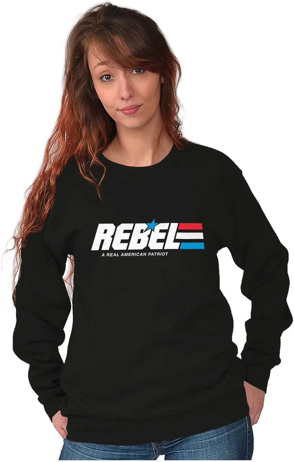 image:imageBrisco Brands Rebel American Flag Patriotic Freedom Sweatshirt for Men or WomenBlack