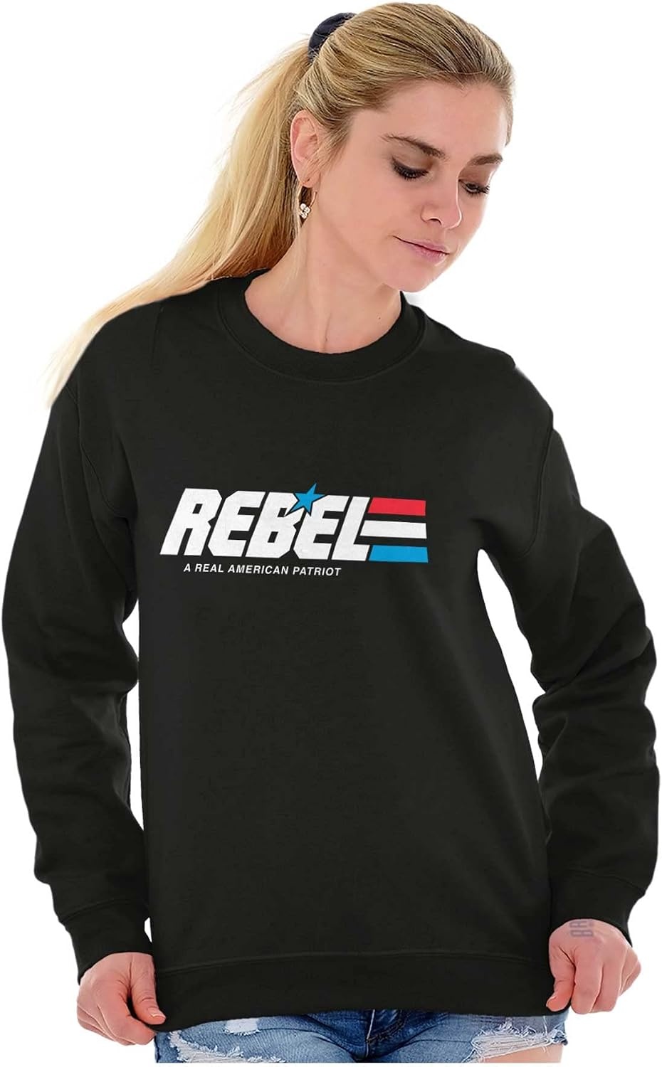 image:imageBrisco Brands Rebel American Flag Patriotic Freedom Sweatshirt for Men or WomenBlack