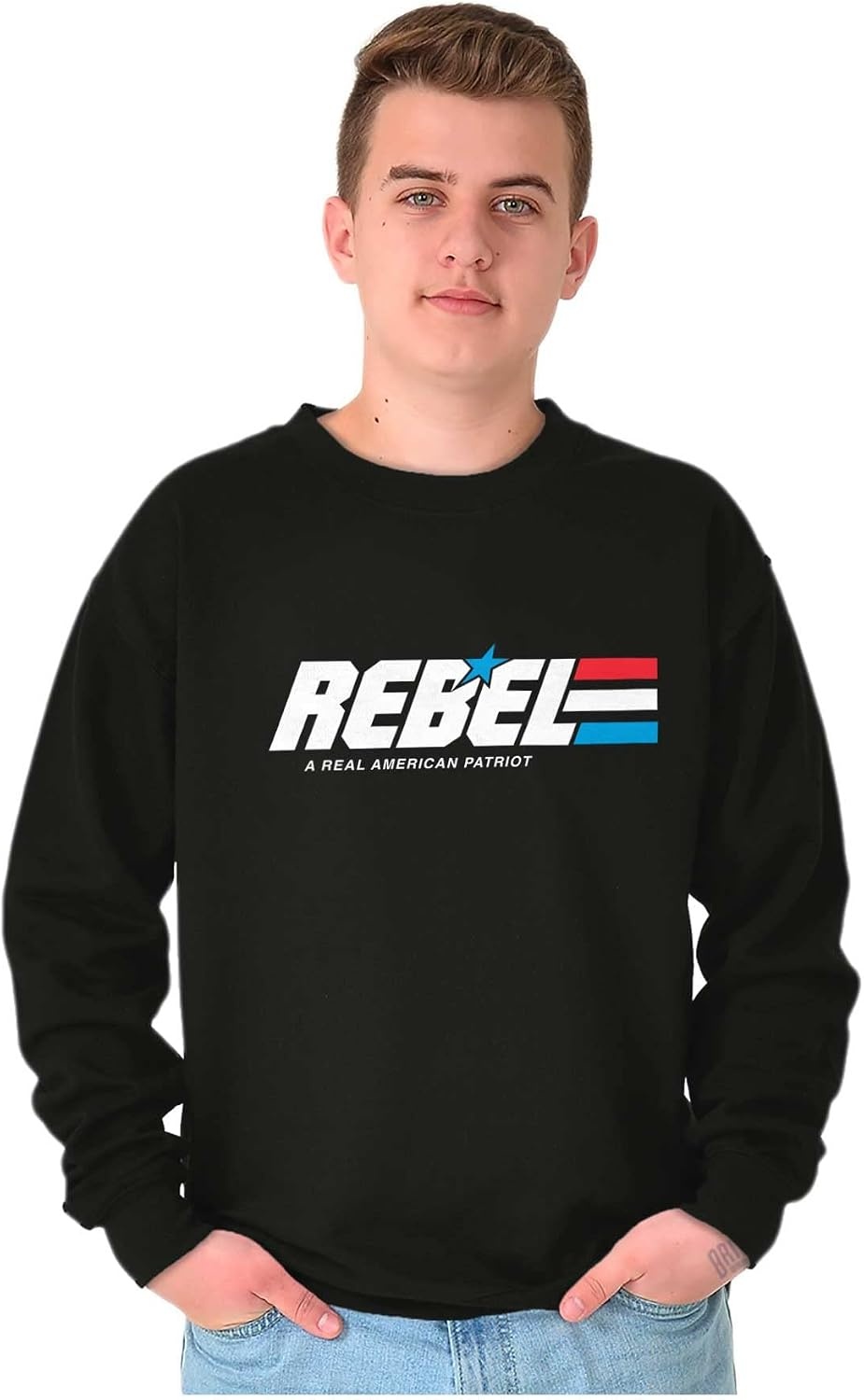 image:imageBrisco Brands Rebel American Flag Patriotic Freedom Sweatshirt for Men or WomenBlack