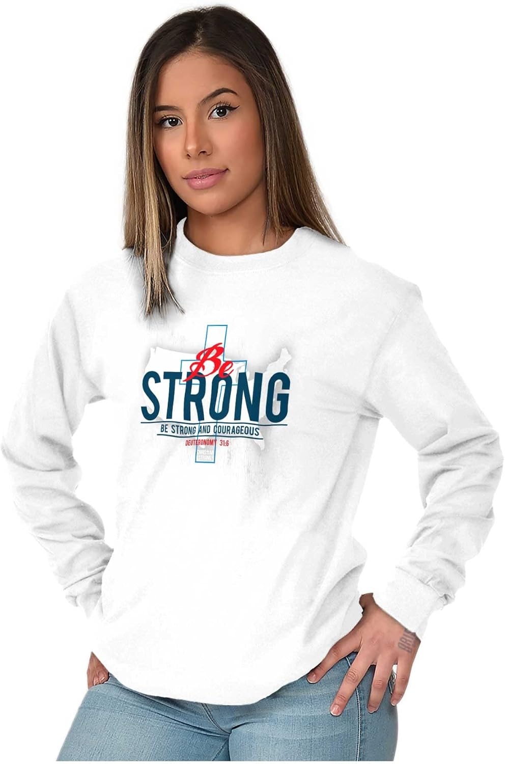 image:imageBrisco Brands Strong America Christian Pride Long Sleeve Tshirt Men WomenWhite