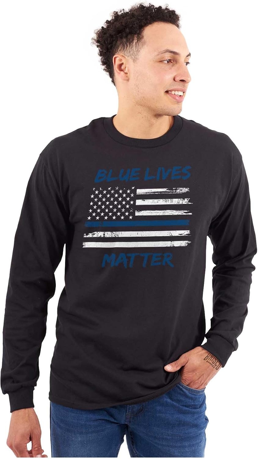image:imageBrisco Brands Support Blue Line American Flag Long Sleeve Tshirt Men WomenBlack