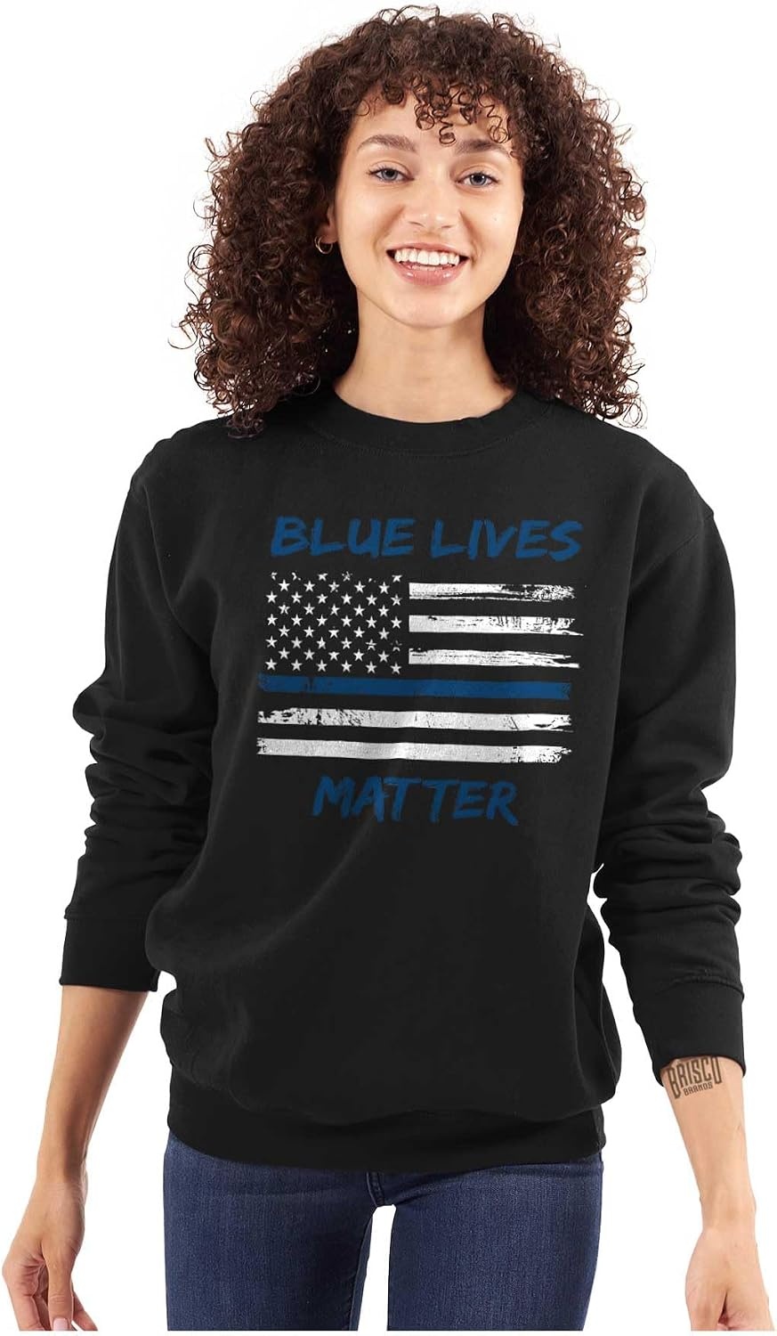 image:imageBrisco Brands Support Blue Line American Flag Sweatshirt for Men or WomenBlack