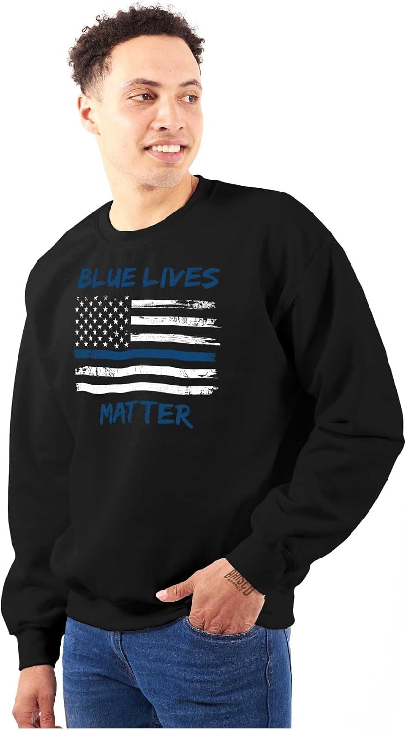 image:imageBrisco Brands Support Blue Line American Flag Sweatshirt for Men or WomenBlack