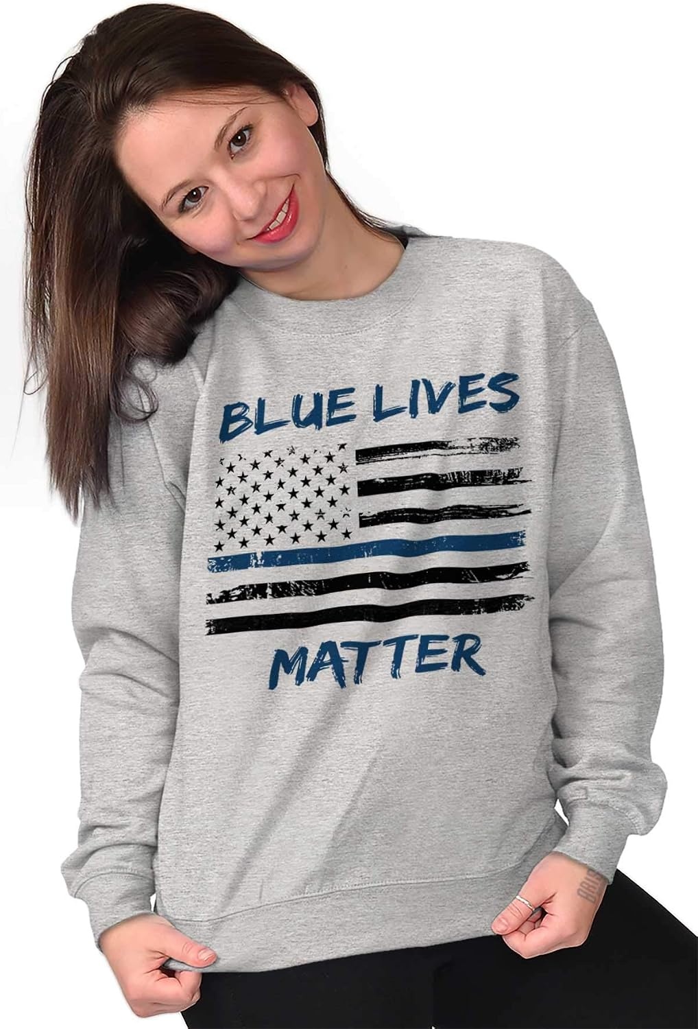 image:imageBrisco Brands Support Blue Line American Flag Sweatshirt for Men or WomenSport Grey