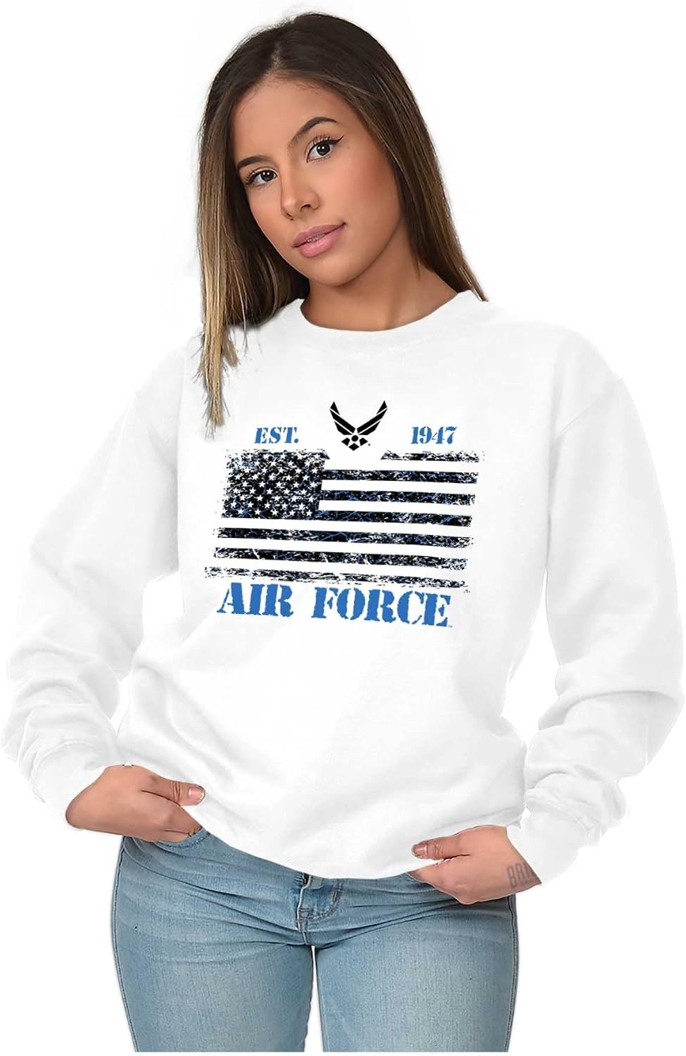 image:imageBrisco Brands US Air Force United States Flag Sweatshirt for Men or WomenWhite