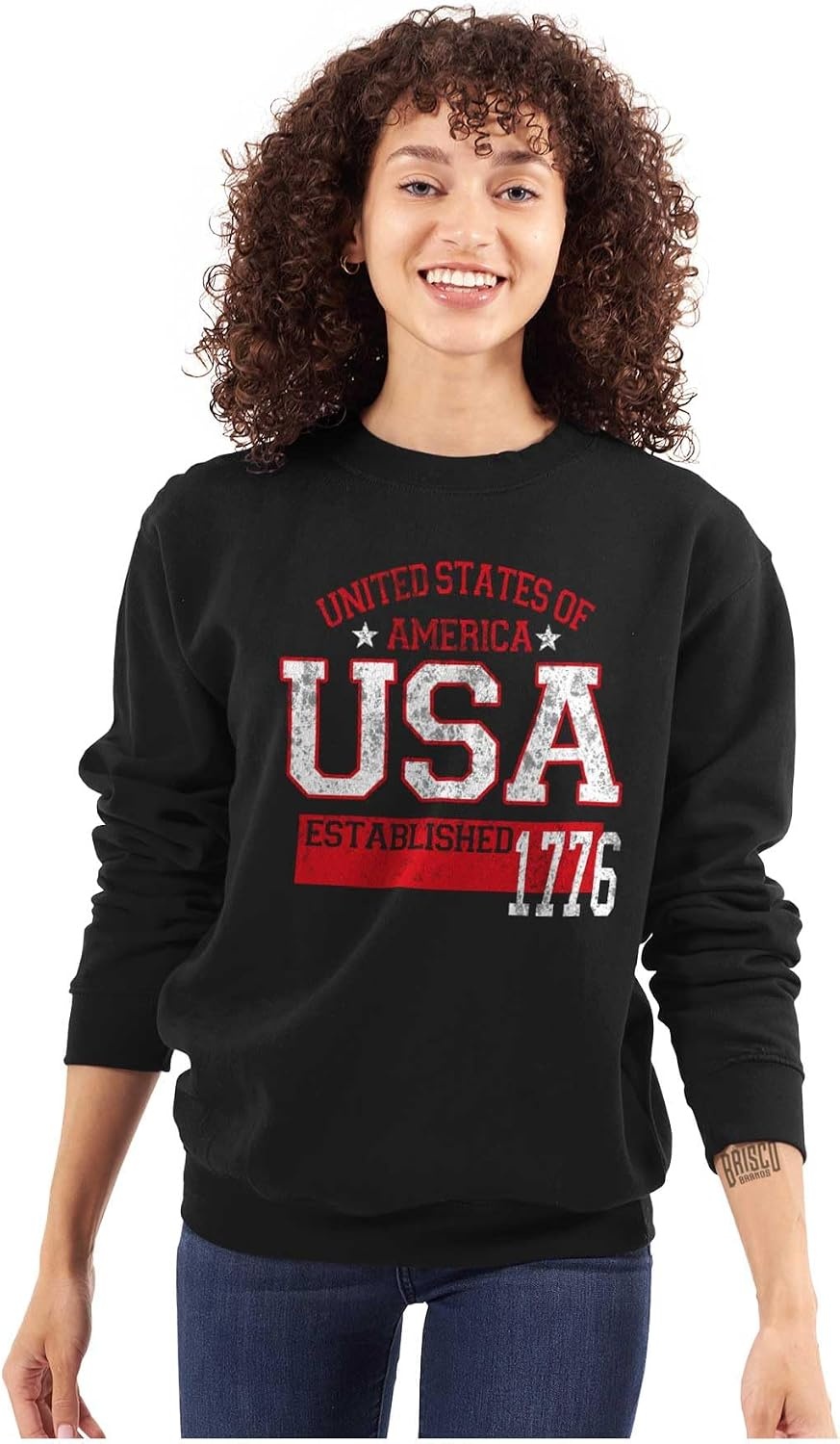 image:imageBrisco Brands USA Est 1776 Patriotic Americana Sweatshirt for Men or WomenBlack