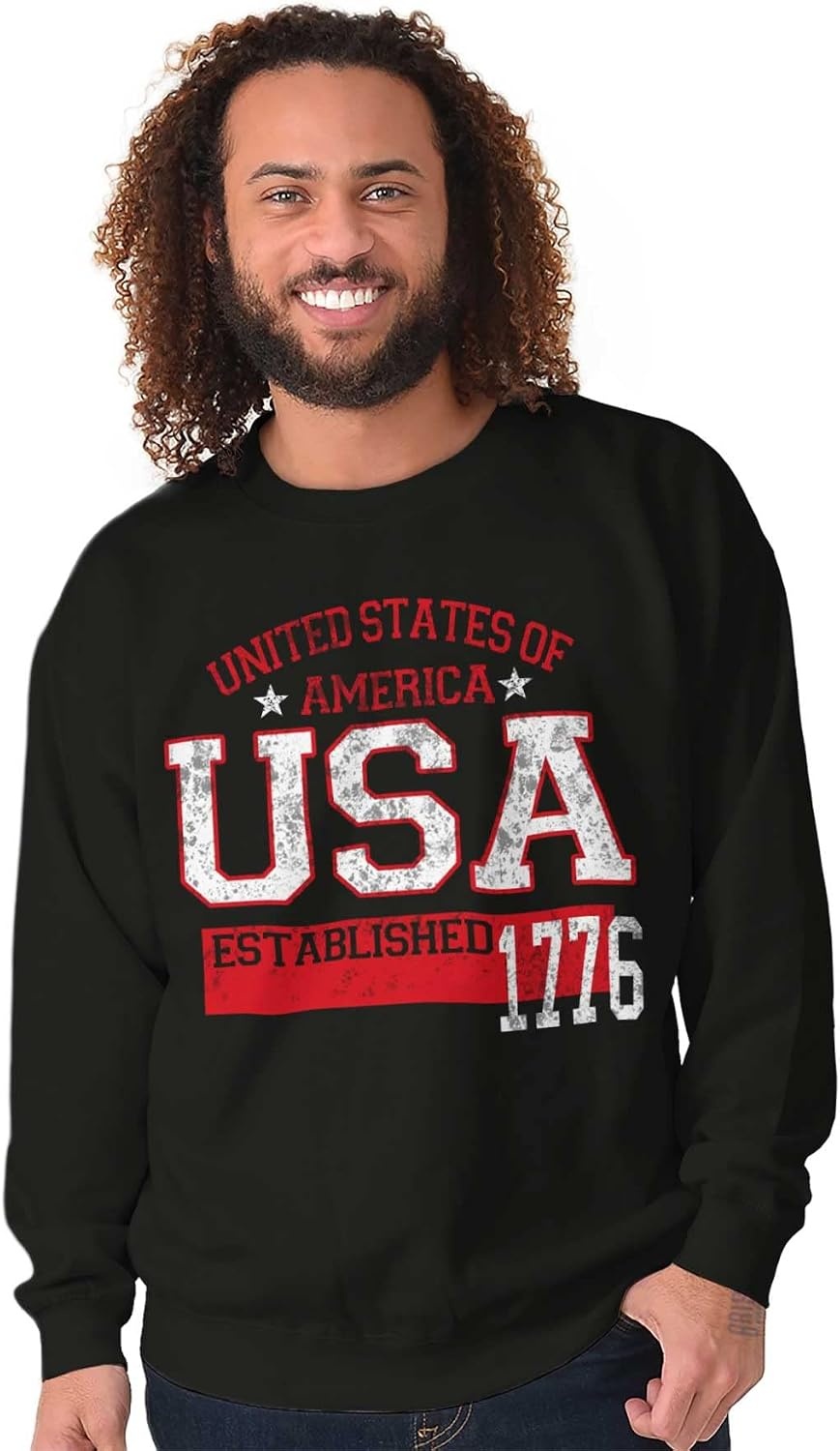 image:imageBrisco Brands USA Est 1776 Patriotic Americana Sweatshirt for Men or WomenBlack