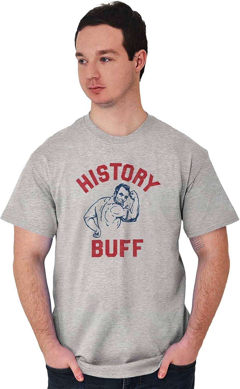 image:imageBrisco Brands USA History Buff Abe Lincoln Joke Graphic T Shirt Men or WomenSport Grey