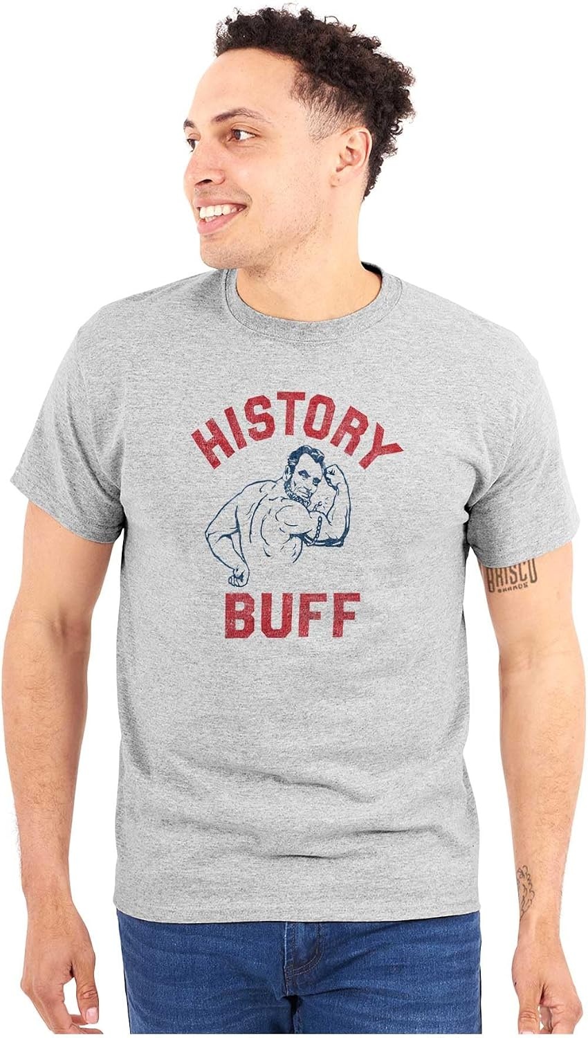 image:imageBrisco Brands USA History Buff Abe Lincoln Joke Graphic T Shirt Men or WomenSport Grey