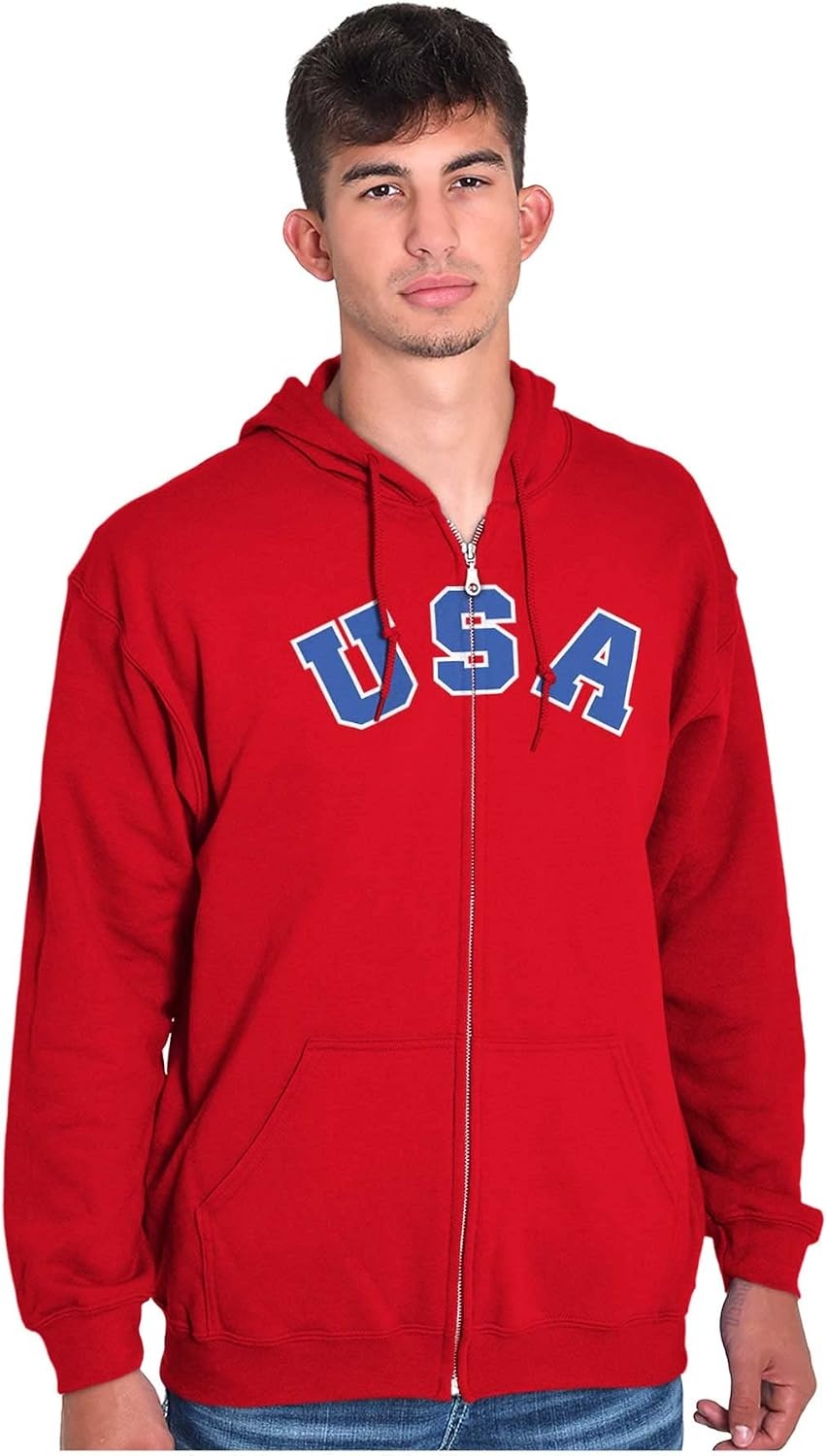 image:imageBrisco Brands USA United States Patriotic 4th July Zip Up Hoodie Mens WomensRed