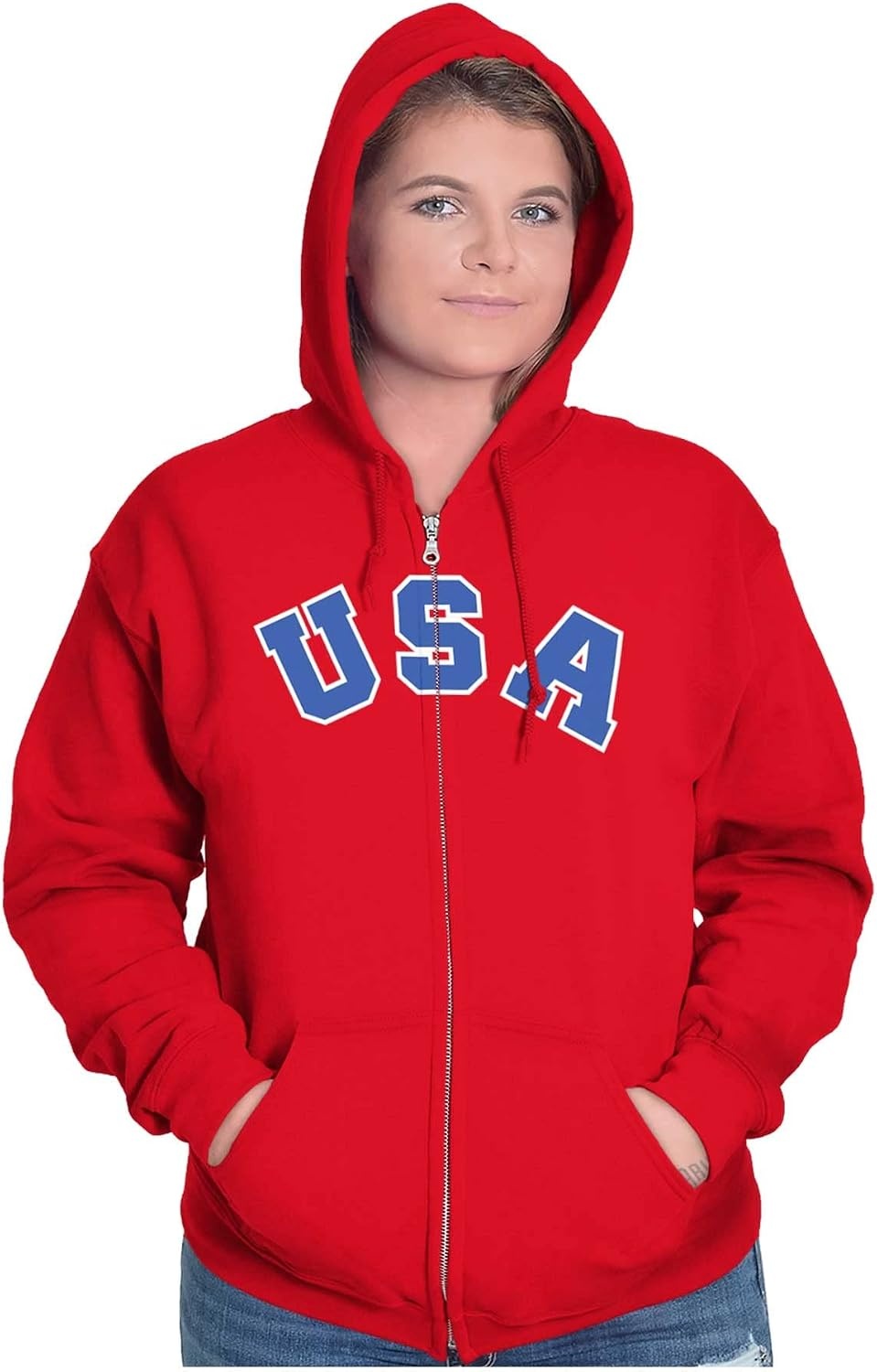 image:imageBrisco Brands USA United States Patriotic 4th July Zip Up Hoodie Mens WomensRed