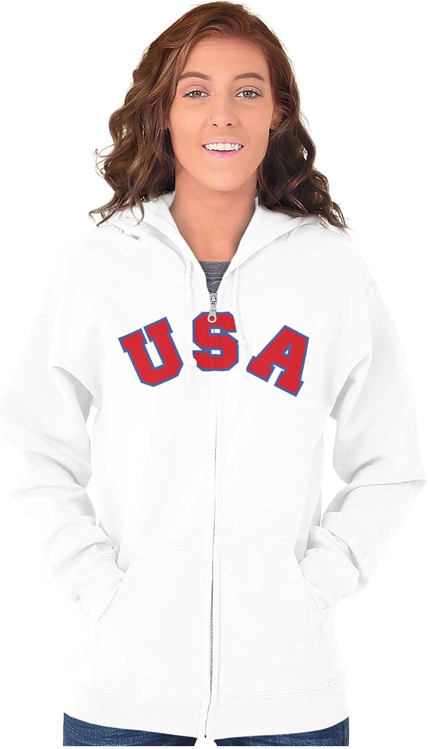 image:imageBrisco Brands USA United States Patriotic 4th July Zip Up Hoodie Mens WomensWhite