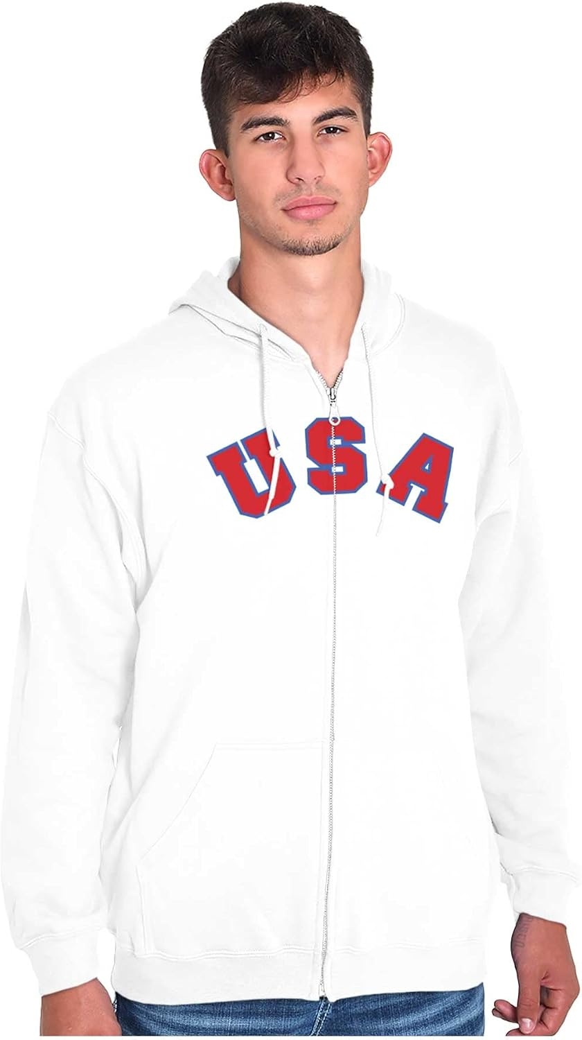 image:imageBrisco Brands USA United States Patriotic 4th July Zip Up Hoodie Mens WomensWhite