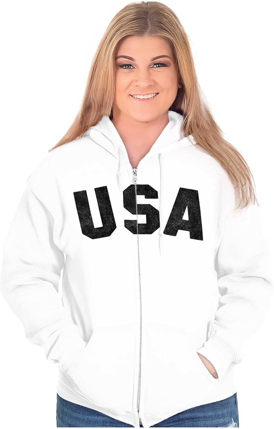 image:imageBrisco Brands United States of America USA Patriot Zip Up Hoodie Mens WomensWhite