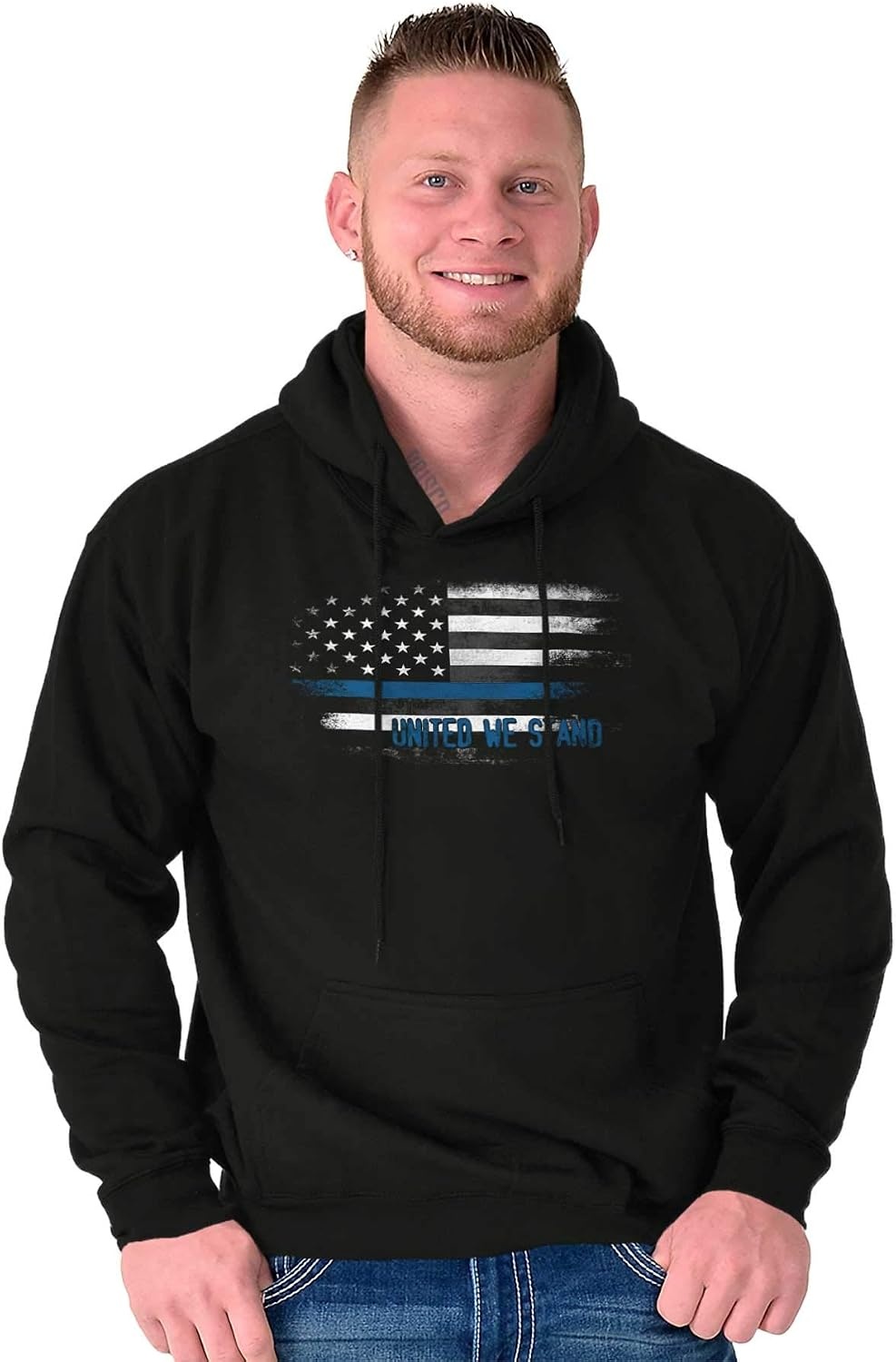 image:imageBrisco Brands United We Stand Blue Live Matter Flag Hoodie Sweatshirt Women MenBlack