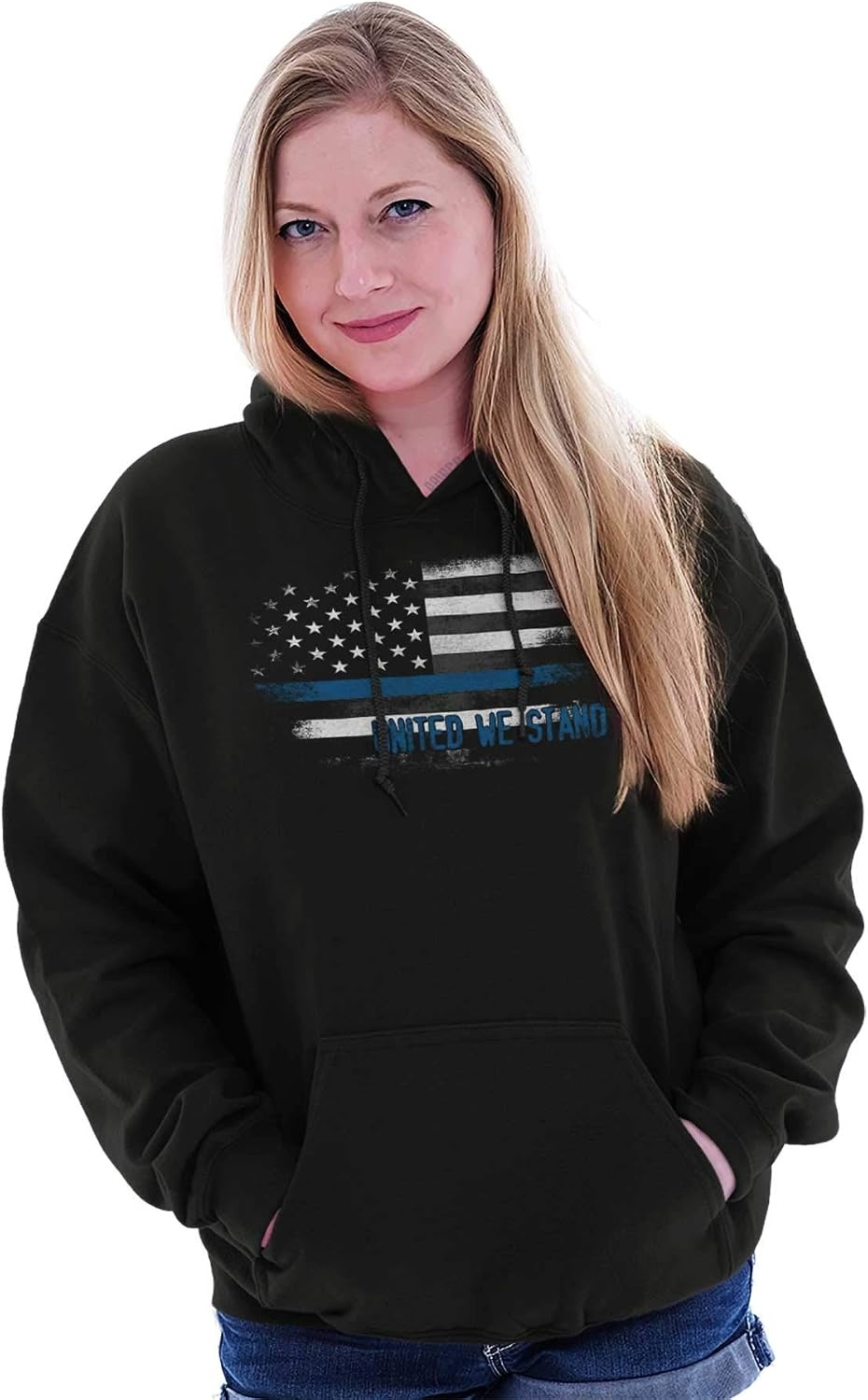 image:imageBrisco Brands United We Stand Blue Live Matter Flag Hoodie Sweatshirt Women MenBlack