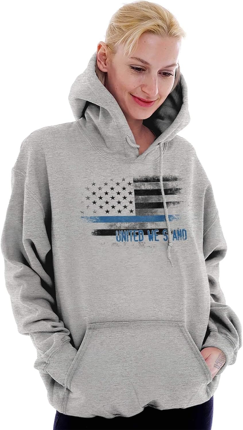 image:imageBrisco Brands United We Stand Blue Live Matter Flag Hoodie Sweatshirt Women MenSport Grey