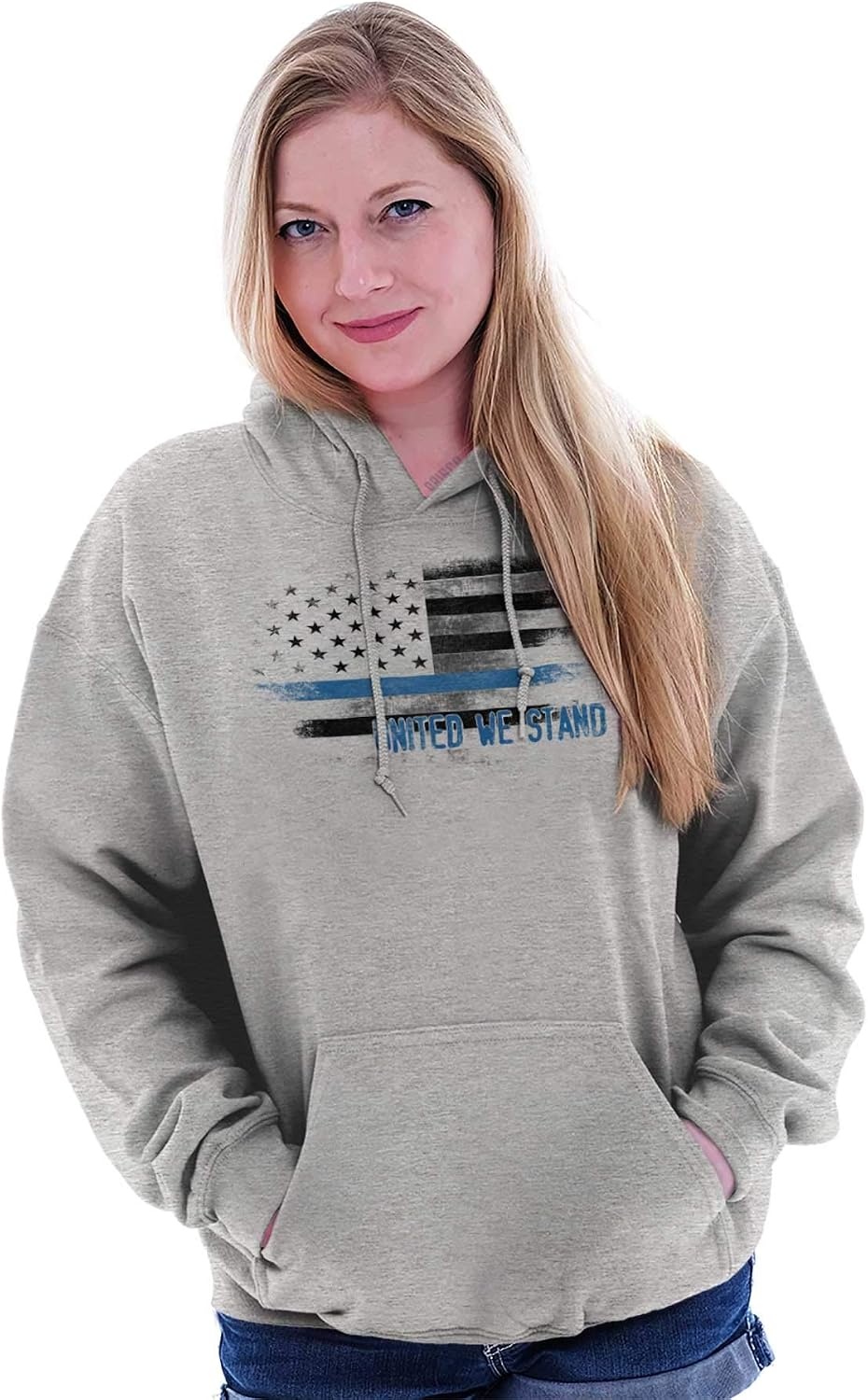 image:imageBrisco Brands United We Stand Blue Live Matter Flag Hoodie Sweatshirt Women MenSport Grey