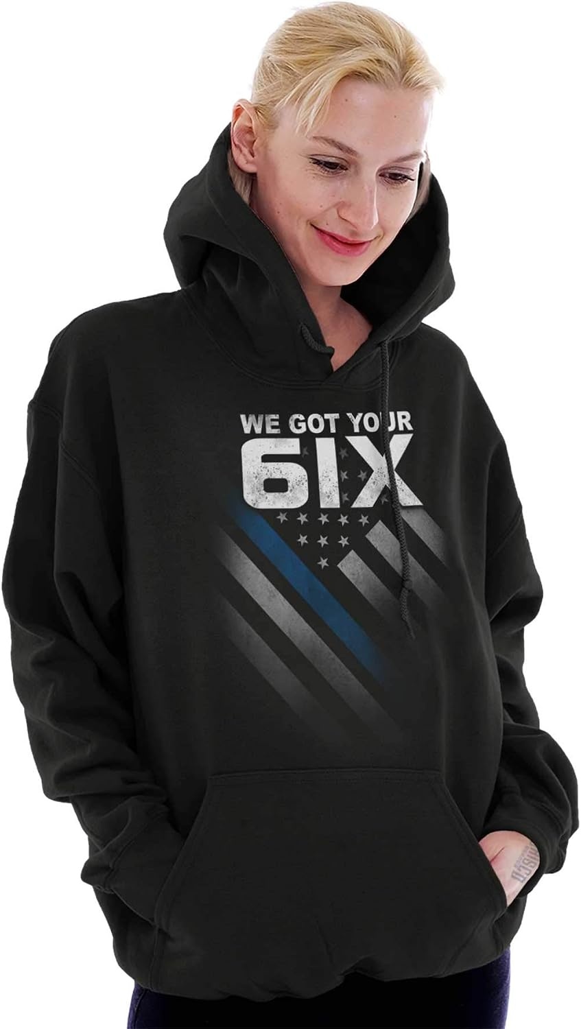 image:imageBrisco Brands We Got Your Six Blue Line USA Flag Hoodie Sweatshirt Women MenBlack