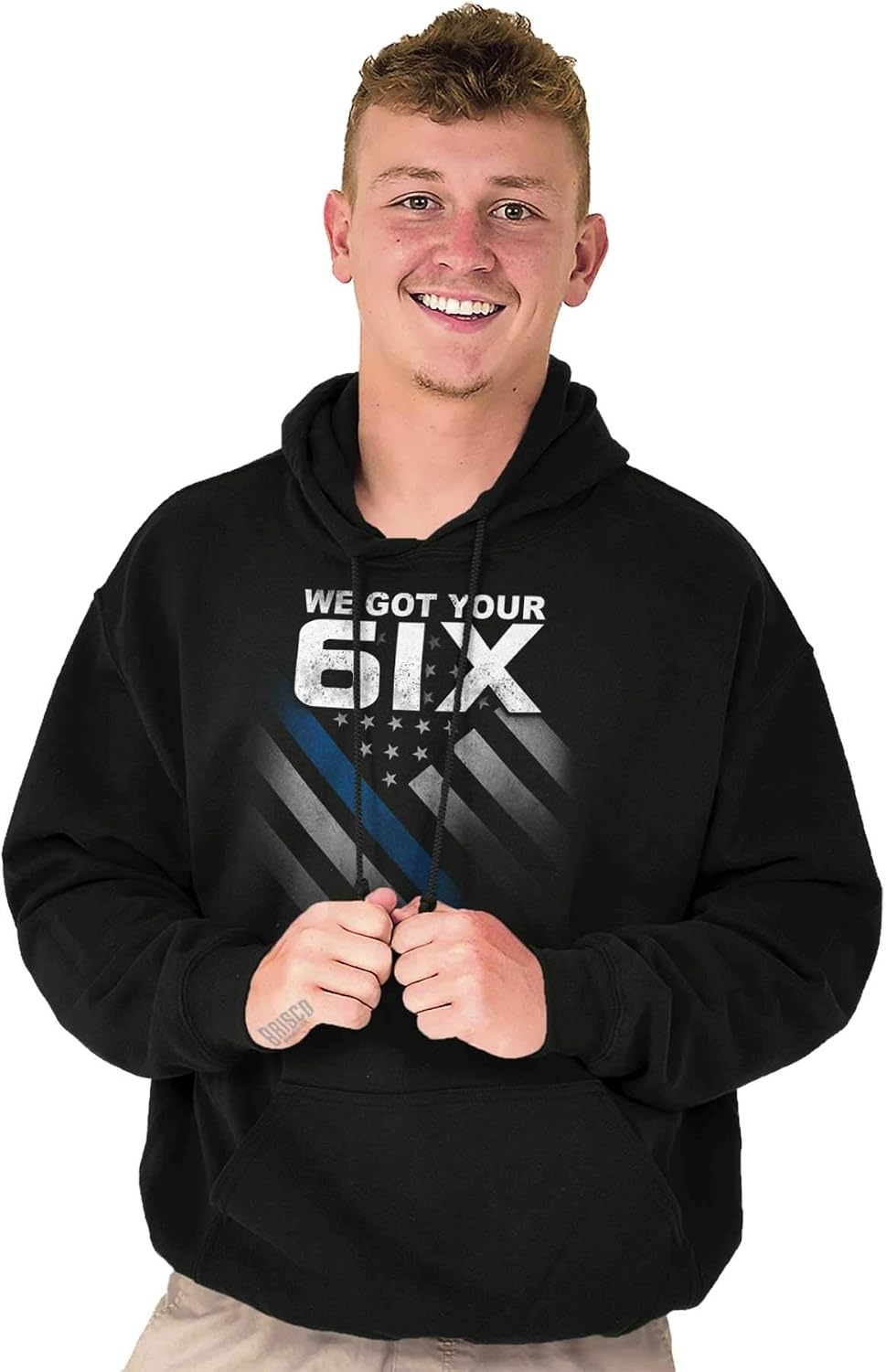 image:imageBrisco Brands We Got Your Six Blue Line USA Flag Hoodie Sweatshirt Women MenBlack