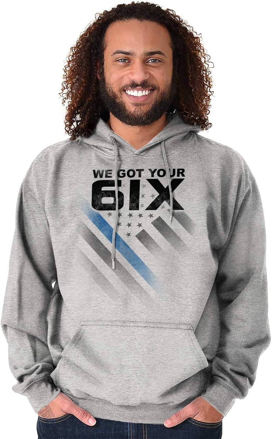 image:imageBrisco Brands We Got Your Six Blue Line USA Flag Hoodie Sweatshirt Women MenSport Grey