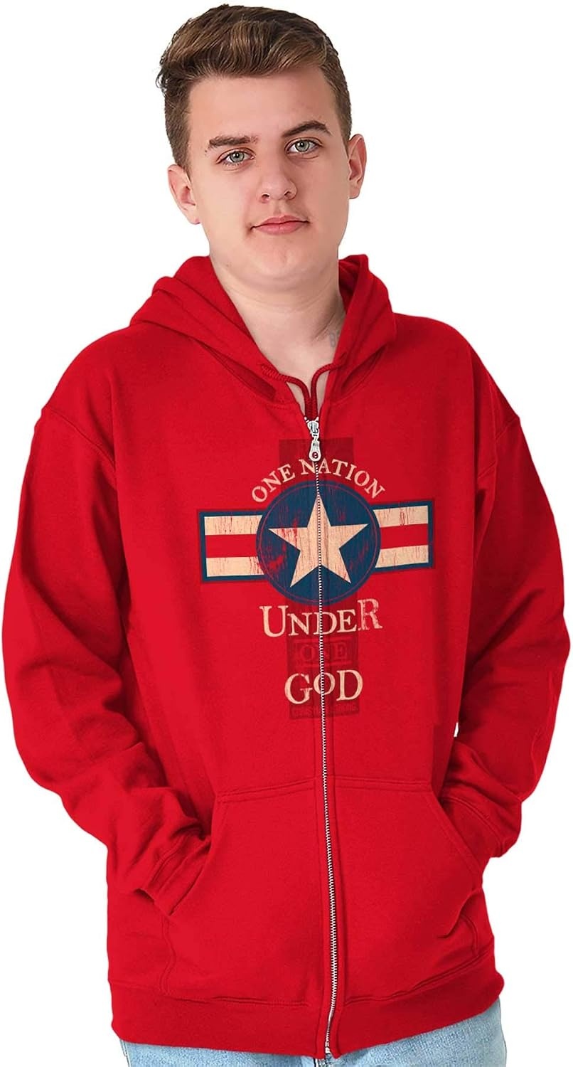 image:imageChristian Strong One Nation Under God Religious Zip Up Hoodie Mens WomensRed