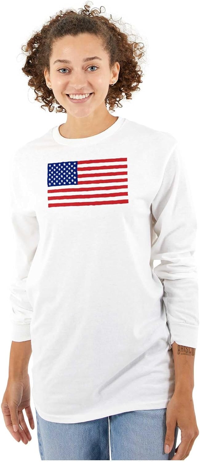 image:imageClassic American Flag USA Pride Long Sleeve Tshirt Men WomenWhite